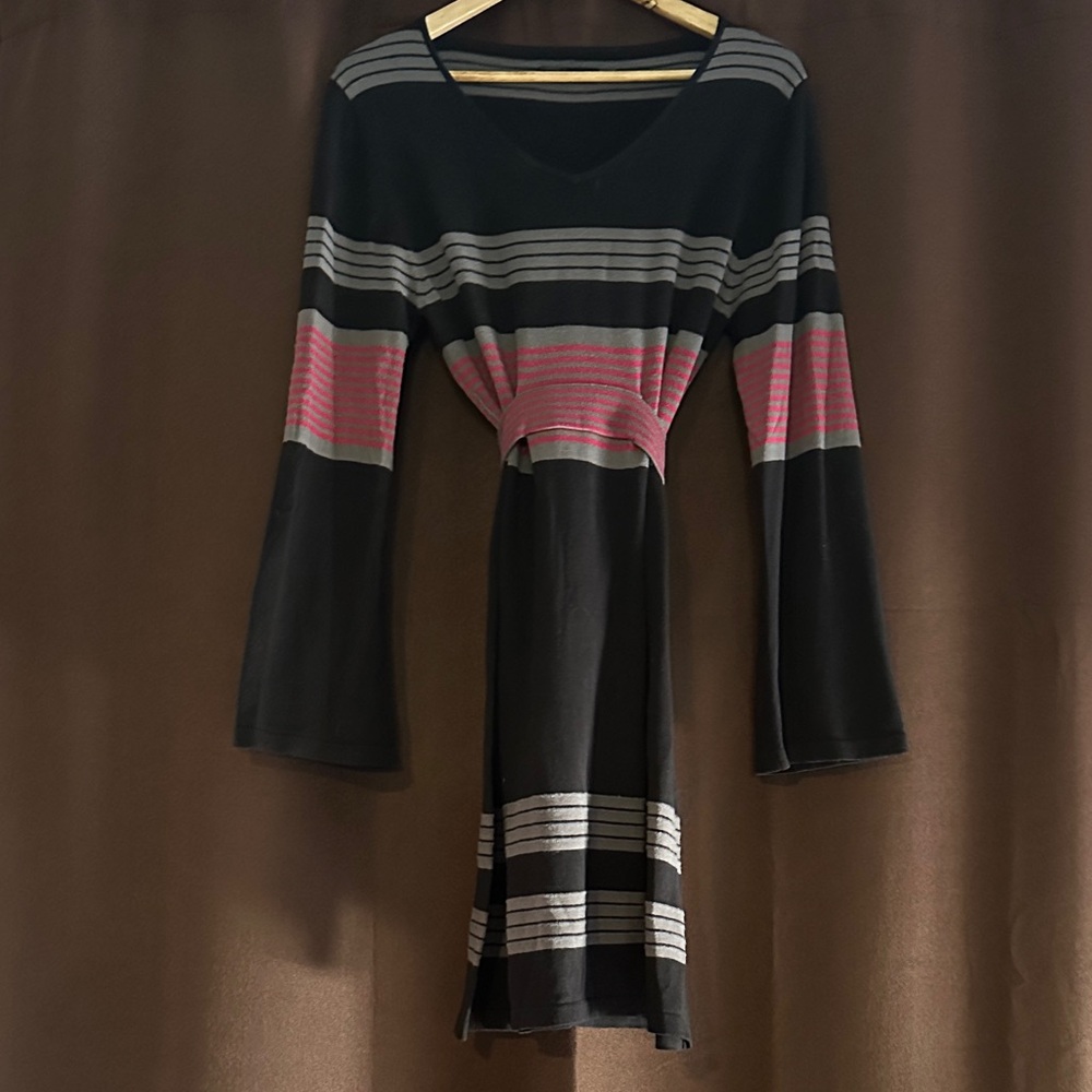 Prana Black Dress with Pink and Gray Stripes